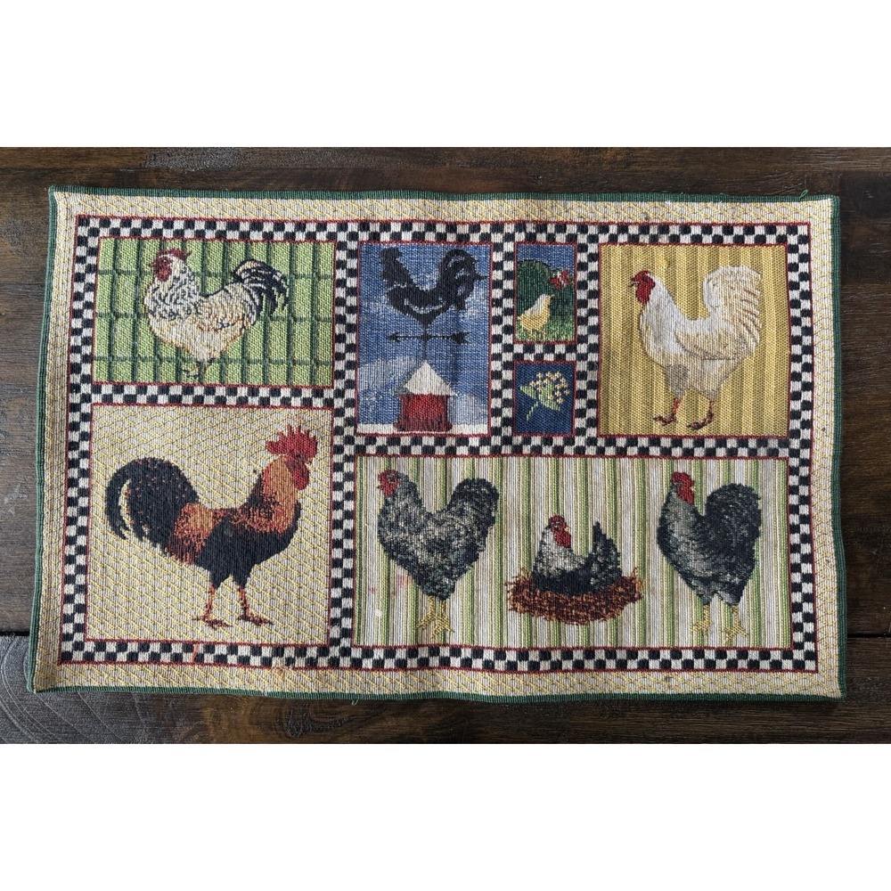 Set of 4 Rooster Chicken Placemats Woven Tapestry Farmhouse Country Kitchen